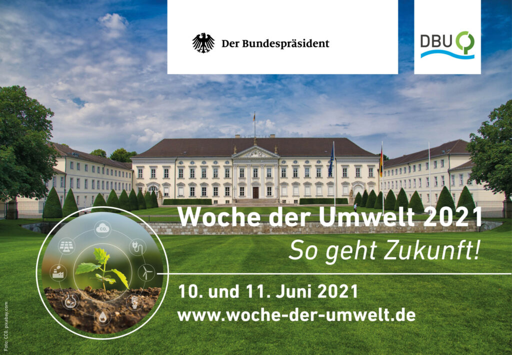 Schloss Bellevue mit Text-Overlay "Woche der Umwelt 2021"